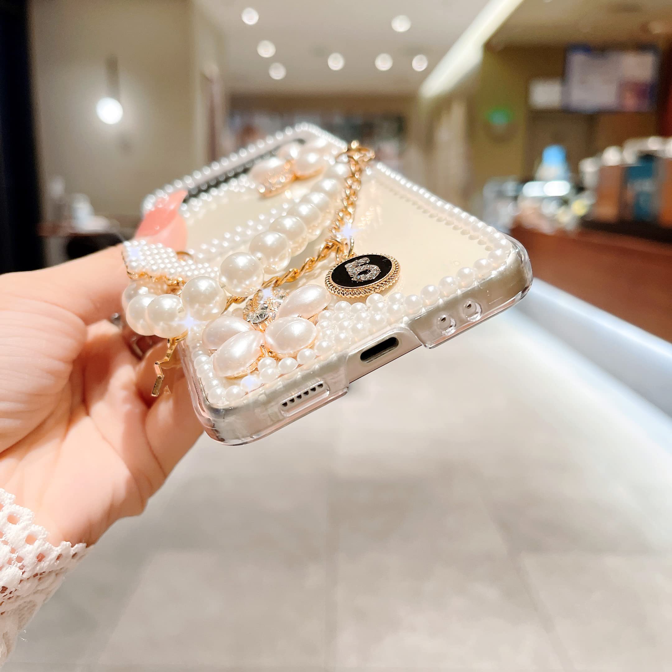 CrazyLemon Custodia per Samsung Galaxy Z Flip 4 5G, Perle Scintillanti Cristallo Lucido Fiore Brillare 3D Stones Custodia Protettiva Galaxy Z Flip 4 5G Custodia per donne e Ragazze