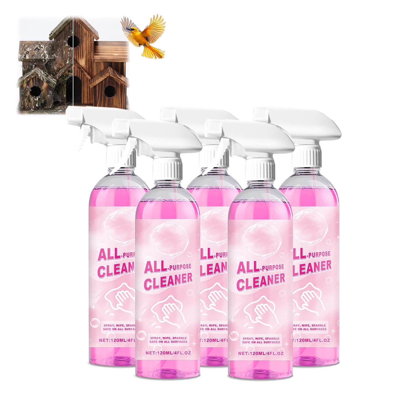 Mehrzweck-Vogelfutterspender-Reinigungsspray Für Vogelhäuser, Vogeltränke, Sofortfleckenentferner Für Vogelkot Schmutz, Desodorierungsmittel & Ungiftiges Spray Für Vögel, Schnell Wirkendes (5p)