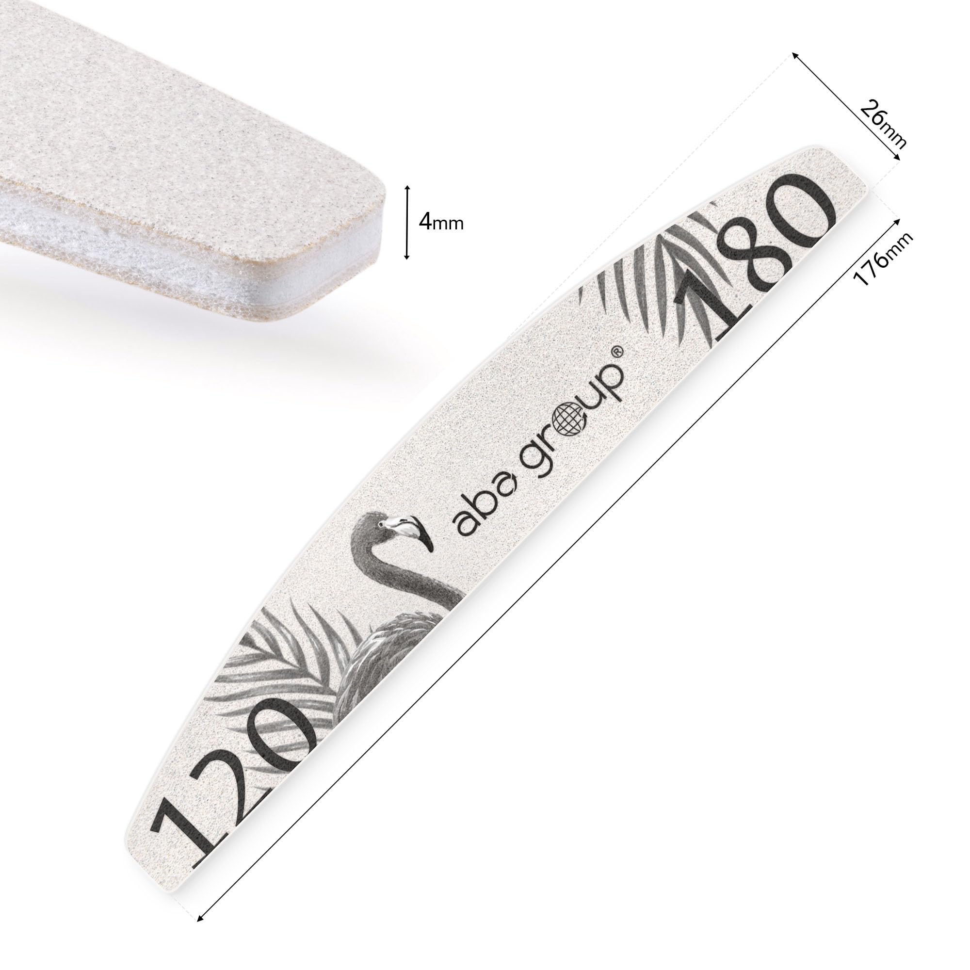 ABA GROUP Lima per unghie 120/180, 100 pezzi, mezzaluna, 4 mm di spessore, strumenti professionali per unghie in gel e naturali, lime per unghie in gel, lime per unghie double face, set di lime per