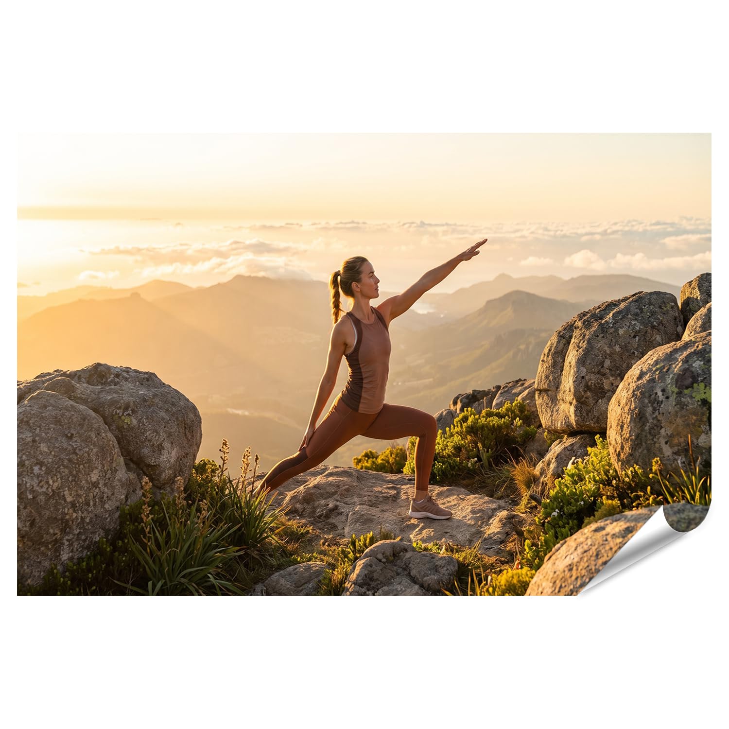 islandburner Póster premium inspirado en yoga al atardecer mural salón para amantes de la naturaleza - gran formato