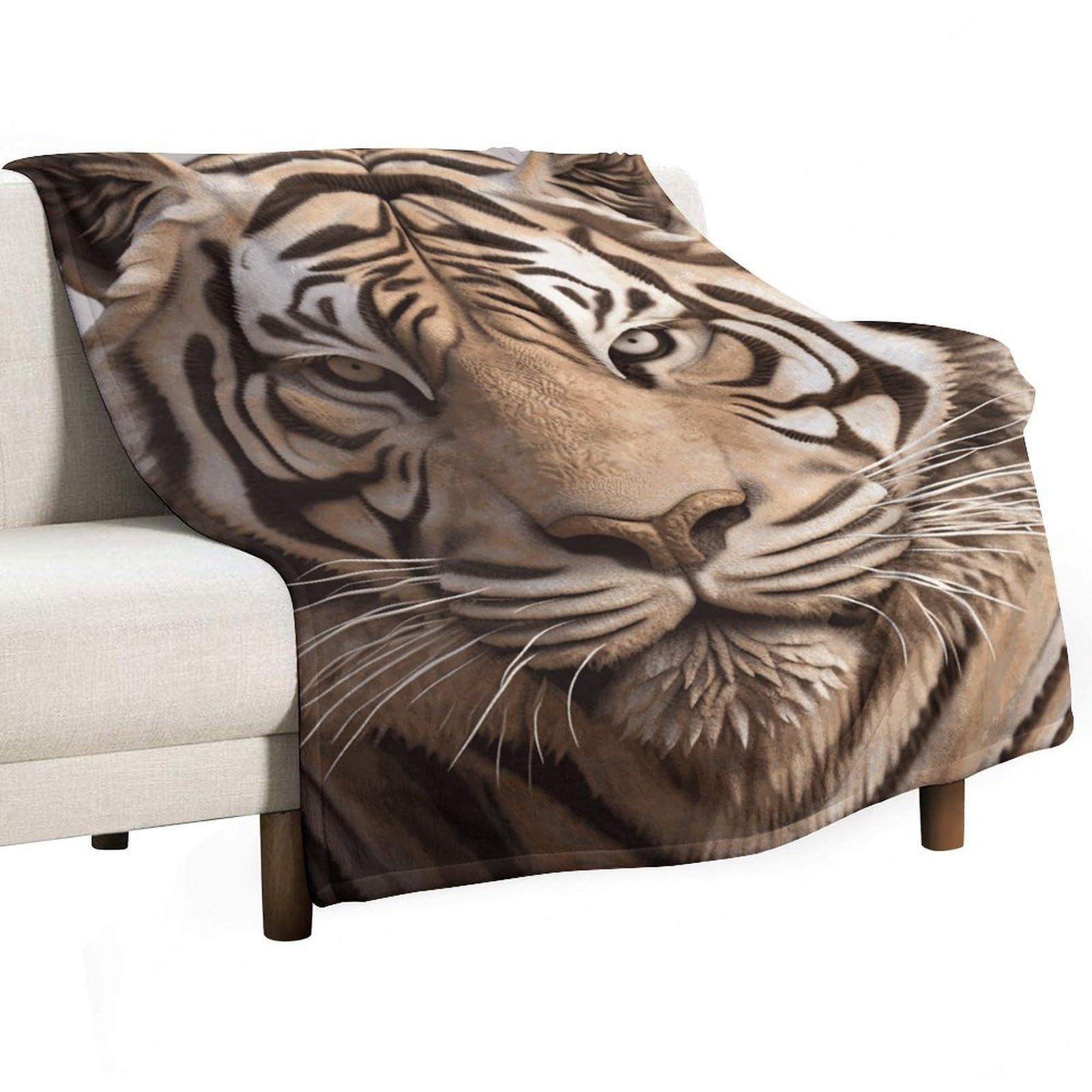 Couverture flanelle douce légère imprimé tigre 3D pour lit voyage pique-nique