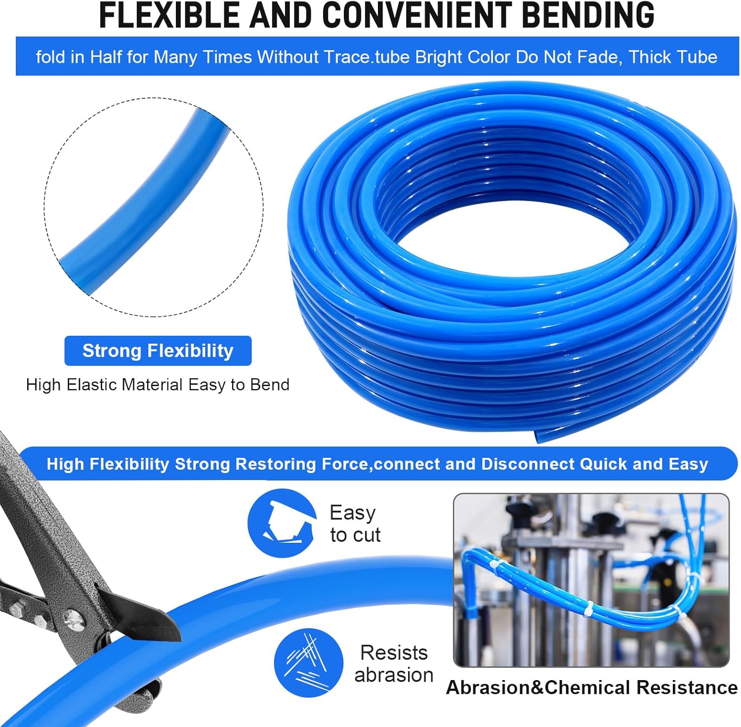 Shop Air Line Kit,Blue 1/2 Inch 100ft PU Air Tubing Kit, Hose Air Line TubingOr Fluid Transfer Pneumatic tubing with Push to Connect Fittings