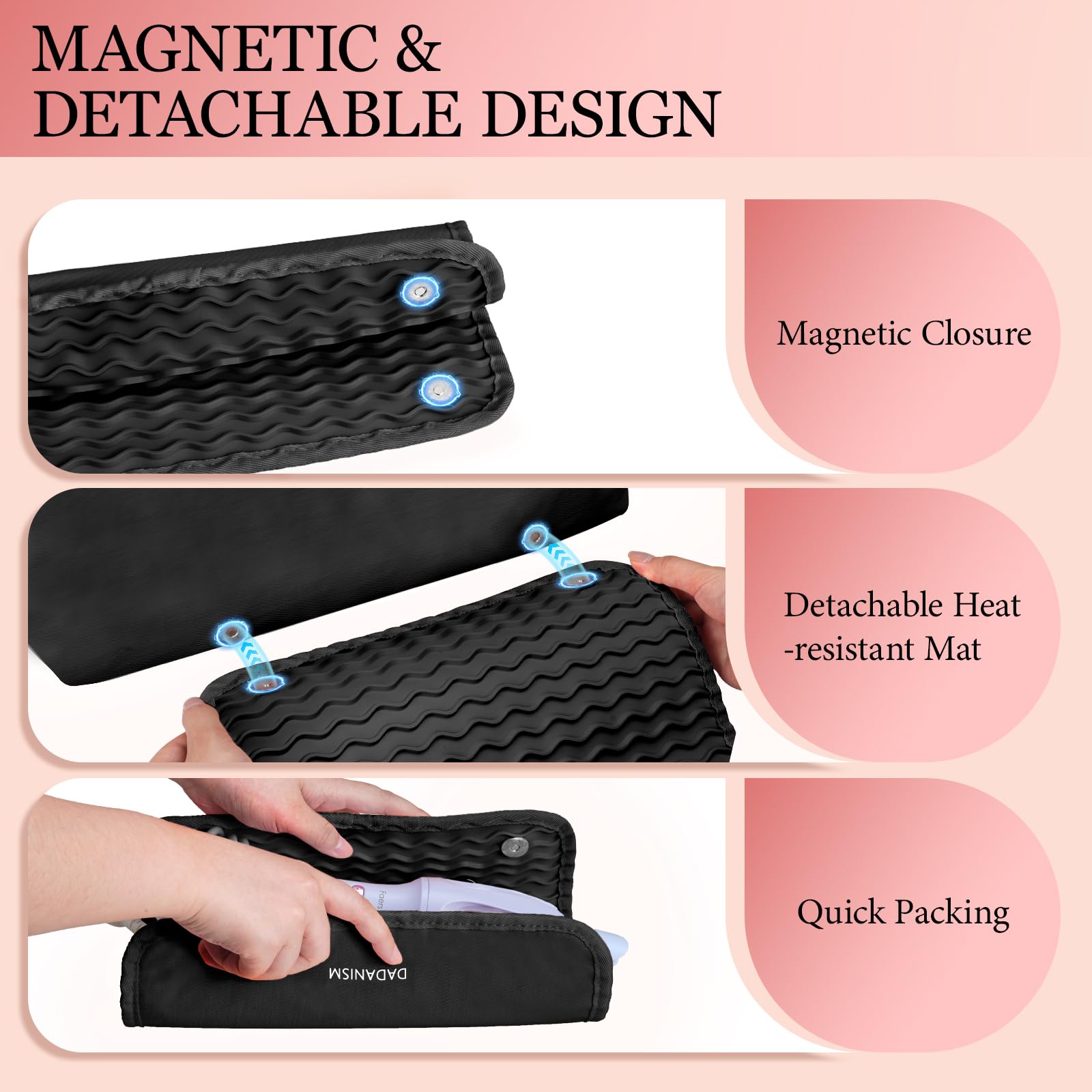 Dadanism Hairdressing Tool Kit, Hair Tools Travel Bag mit abnehmbarer hitzebeständiger Matte für Lockenstab Glätteisen, 2 in 1 Haircare Accessory Organizer, Womens Essentials Travel Organizer, Schwarz