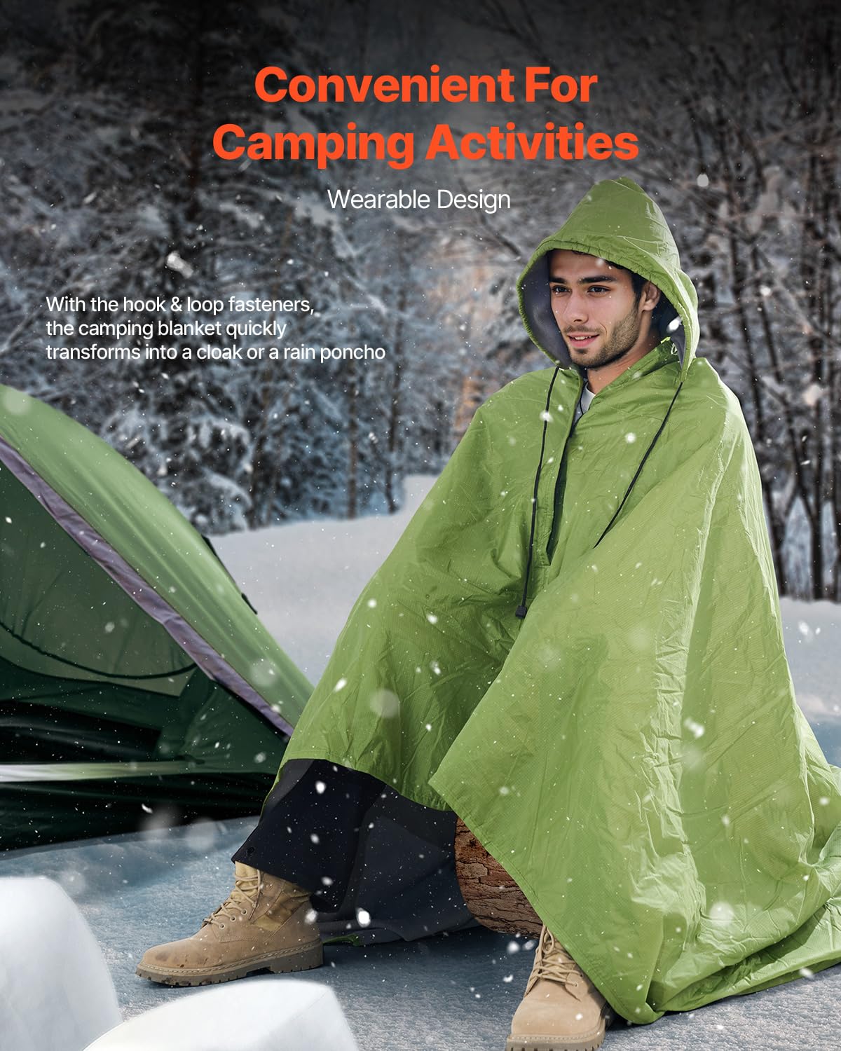 VEVOR Waterproof Camping Blanket, Large Warm Wearable Outdoor Fleece Stadium Blanket, Windproof, Flame Retardant, Great for Picnics, Hiking, Sports Events, Travel, Beach, Car, 79