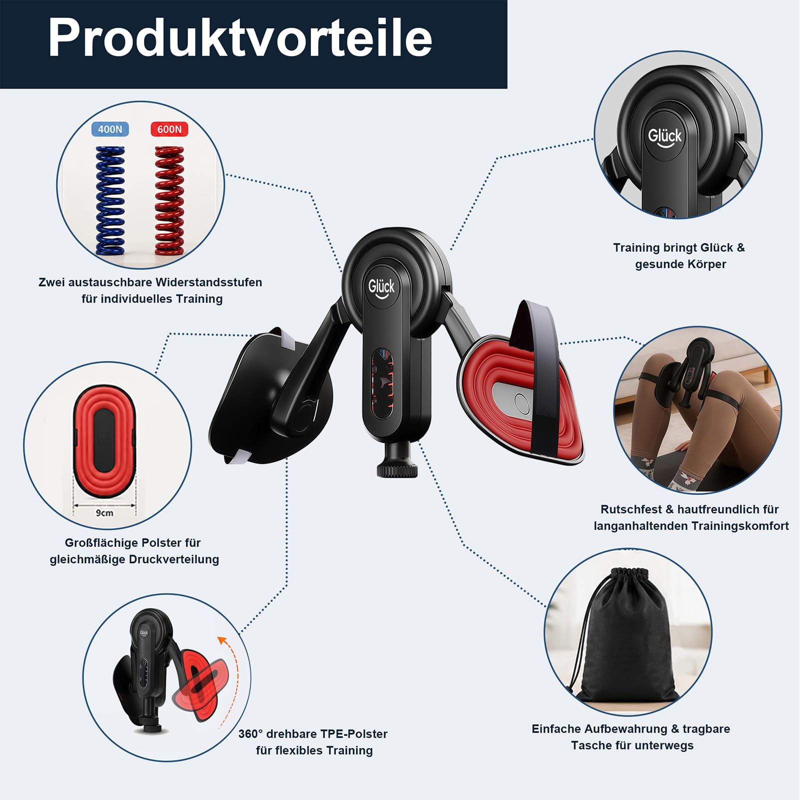 Beckenbodentrainer Fitnessgeräte zuhause - Oberschenkeltrainer Beintrainer mit 2 Widerstandsfedern für Frau & Mann, Postpartum, Büroalltag & Yogamatte