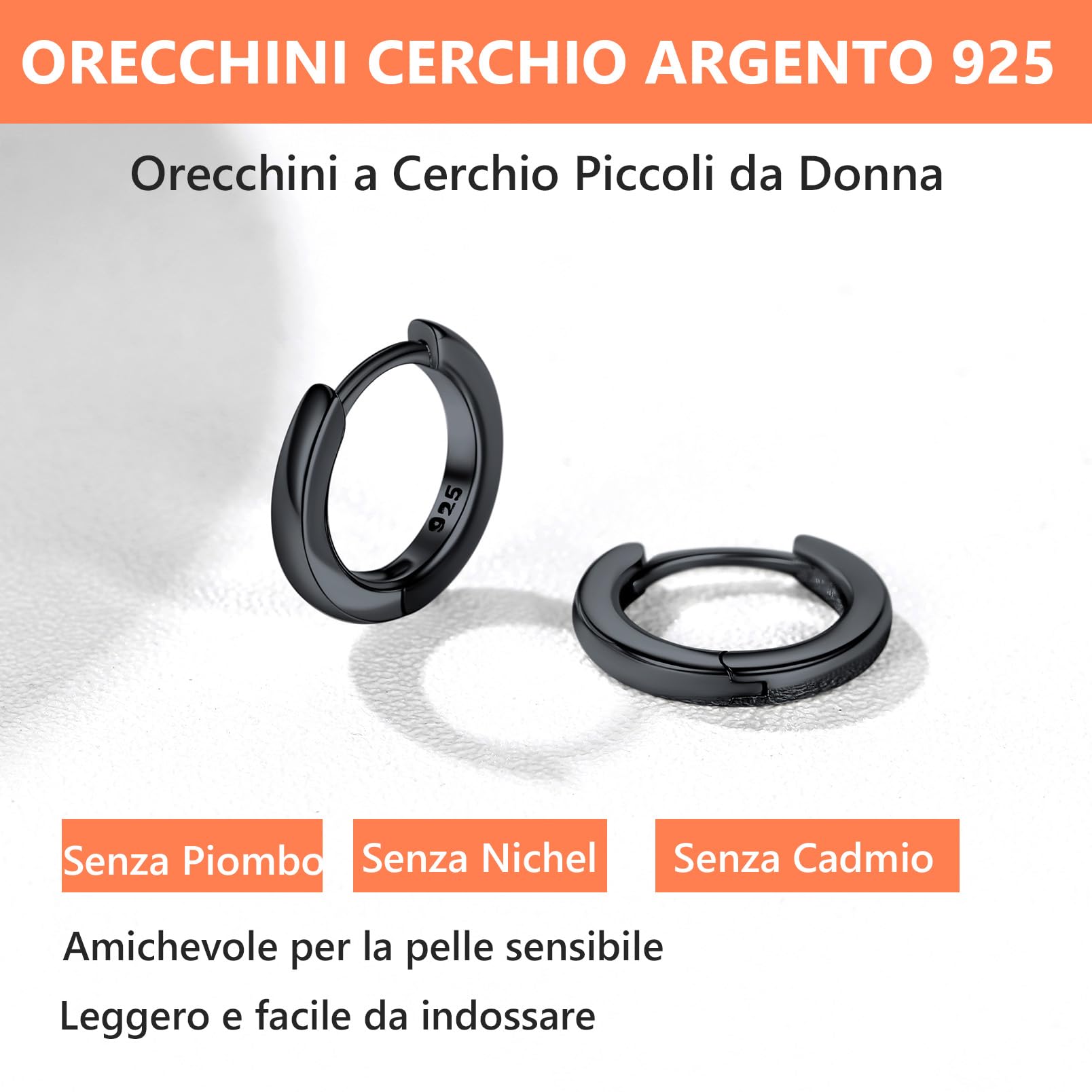 Silvora Orecchini Uomo Cerchio Argento 925, Orecchini Donna Argento Nero Oro Rosa, 6-20mm Orecchino a Cerchio Piccoli