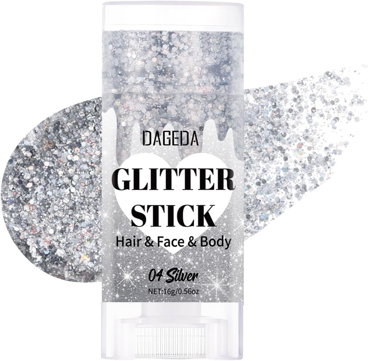 Prreal Body Glitter Stick, Sparkly Face Glitter Gel Makeup,Holographic Hair Glitters Mermaid Sequins Makeup Rave Outfits for Women, Shimmer Face Paint Stick Concert Festival Accessories, Silver