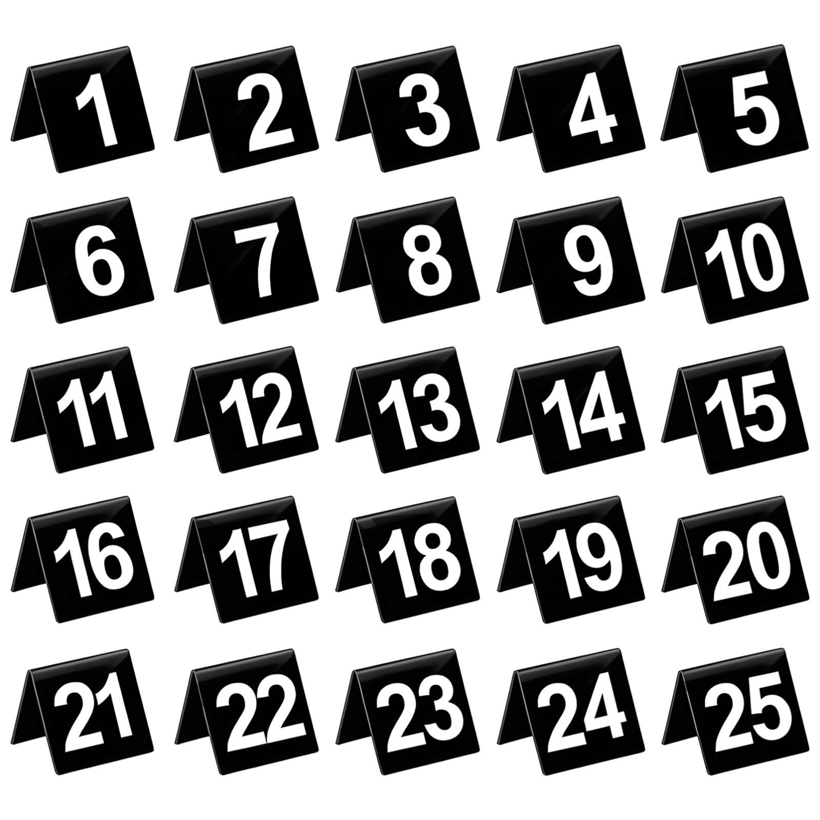 25 szt. akrylowych numerów stołowych 1-25, dwustronne numerowane namioty stołowe, czarno-białe numery na stół restauracyjny, 6,7 x 2,5 x 1,8 cala / 17 x 6,3 x 4,5 cm, na wesela, imprezy, imprezy