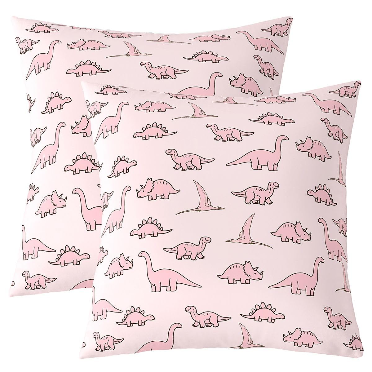 Housse de coussin 55x55 dinosaure rose clair en lot de 2 pour décoration de chambre d'enfant Homewish