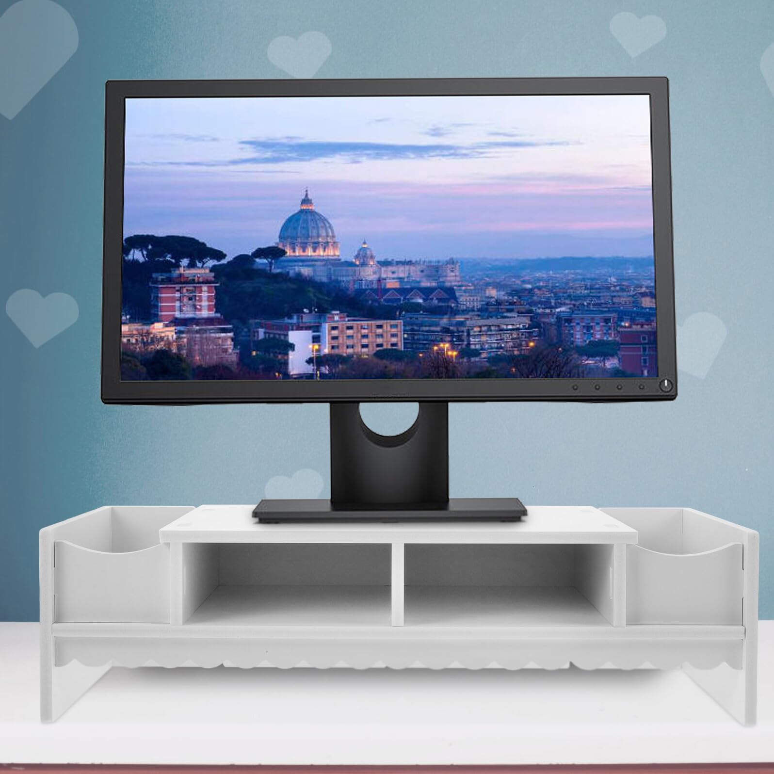 Étagère de Bureau pour Écran, Rangement PVC Blanc Tiroir