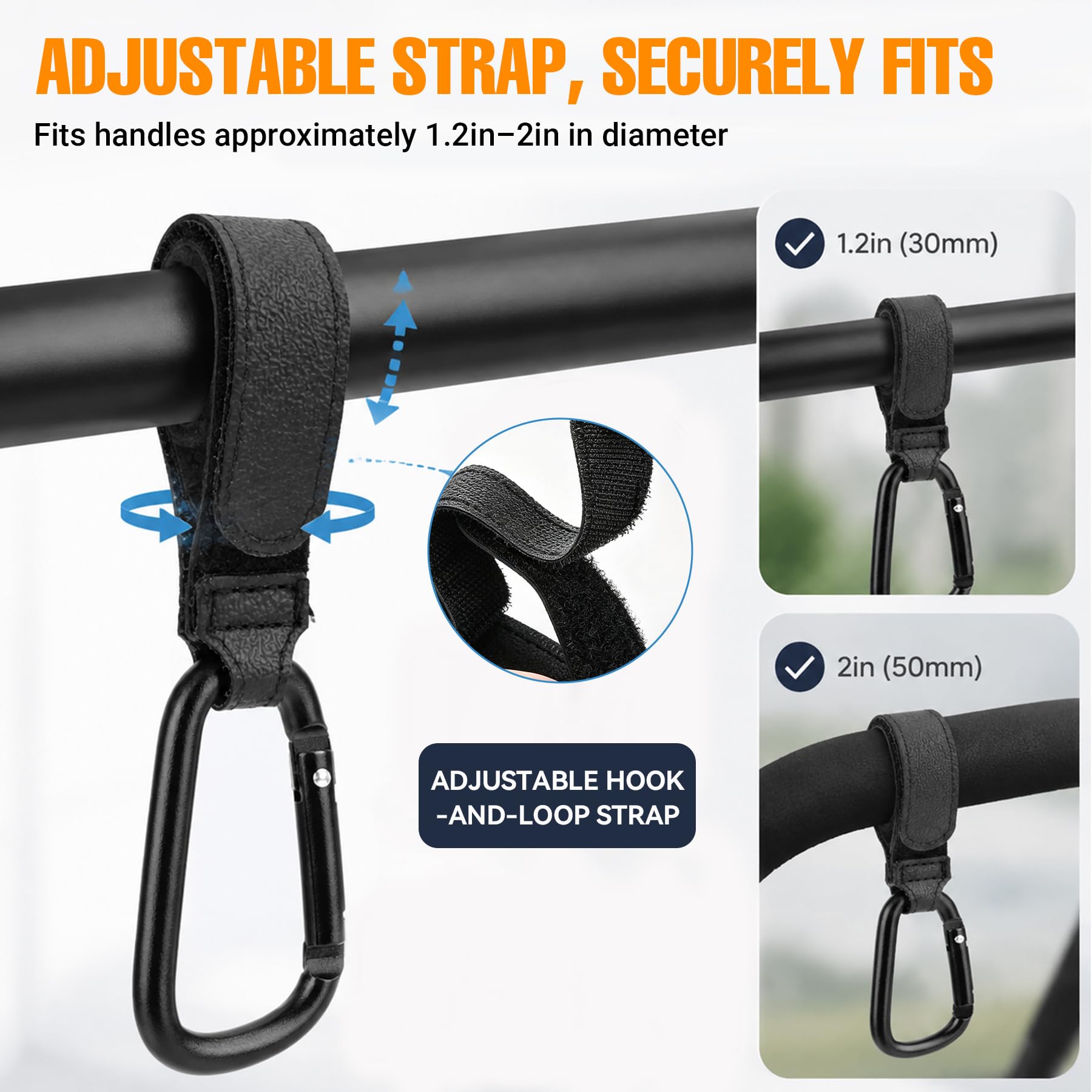 Go Pal Paquete de 6 ganchos para cochecito de bebé, clips y ganchos para cochecito de bebé, soporta 33 libras por gancho para cochecito, clip de mosquetón ajustable para UPPAbaby, DOONA, Baby Jogger