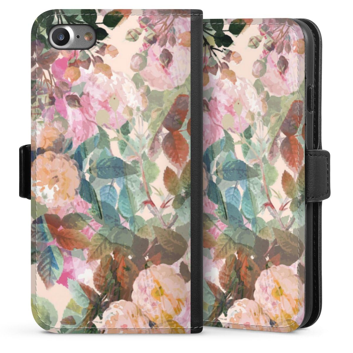 DeinDesign Etui Compatible avec Apple iPhone 7 Etui Folio Etui magnetique Aquarelle Roses Nature
