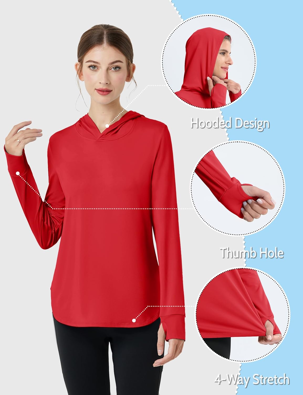 Cavva Womens Sun Protection Hoodies UPF 80+ UV Shirts Long Sleeve Lightweight Hiking Fishing Workout Tops - Image 4
