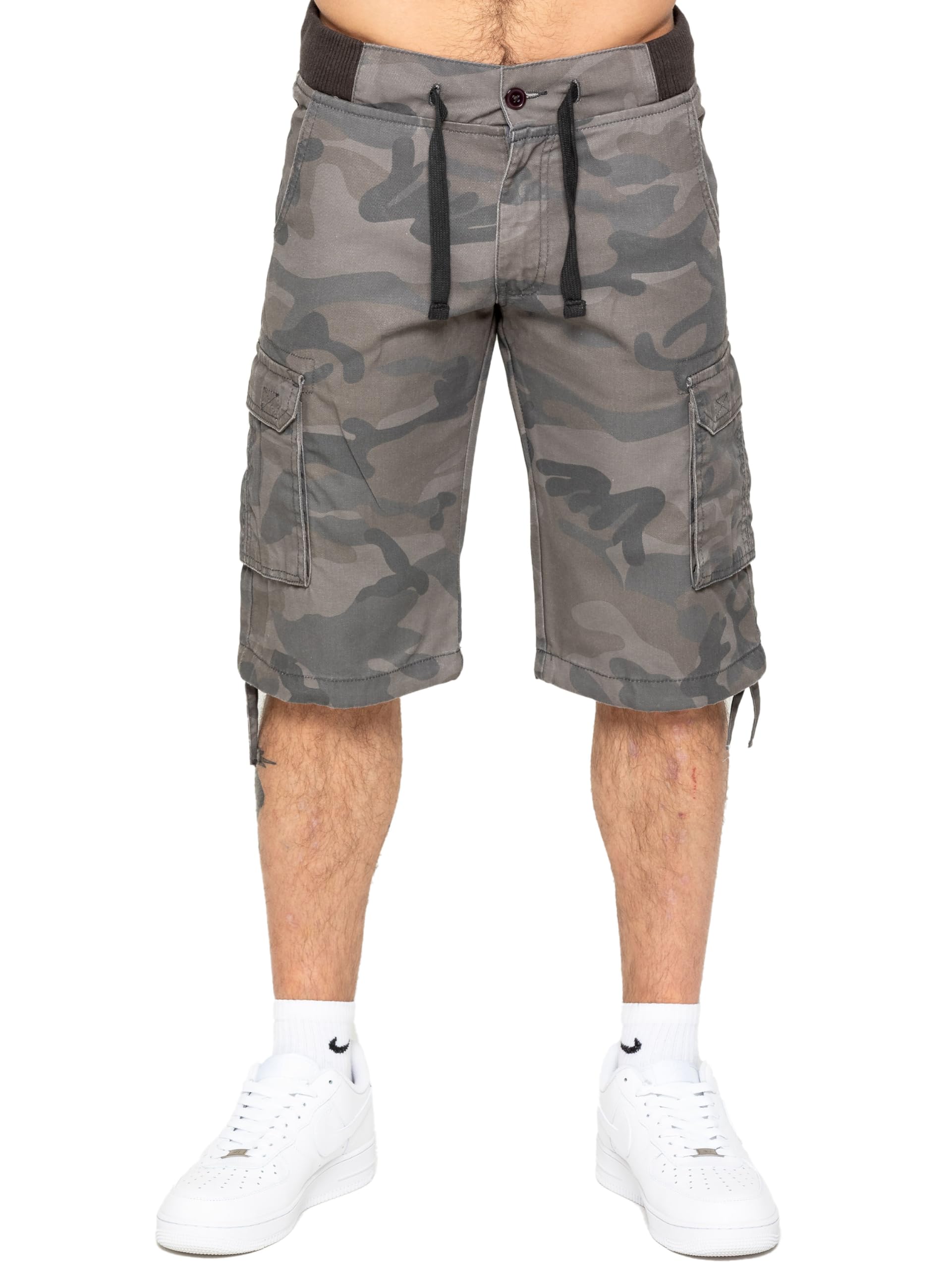 989Zé ENZO Mens Shorts Cargo Combat Camo Casual Elasticated Summer Half Pants Camouflage with Pockets EZS409_Shorts_Grey 40