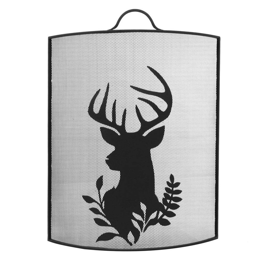 Large Fire Guard Black Deer Curved Spark Mesh Gauze Firescreen (BL99)