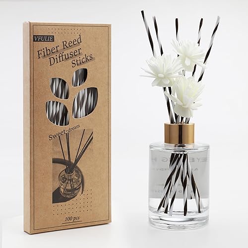 Miniatura 32 de VFULIE 100 varillas difusoras de junco, varillas de madera de ratán natural de 10 pulgadas, aceite esencial, difusor de aroma, repuesto