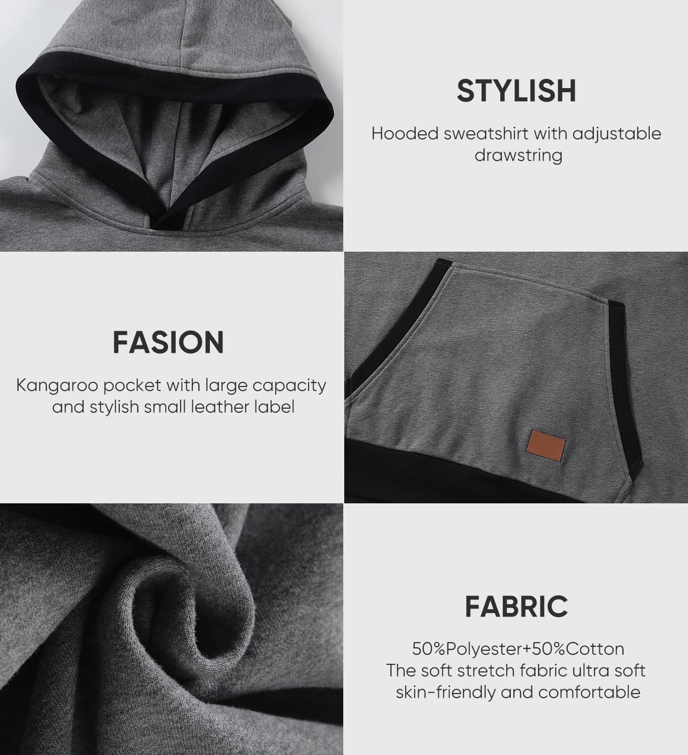 JMIERR Men's Cotton Casual Hoodies Sweatshirts Fashion Long Sleeve Drawstring Fleece Pullover Hoodie with Pockets - Image 6