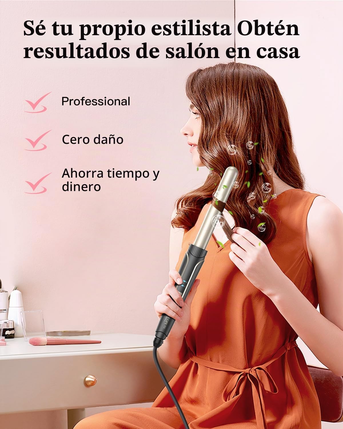 BESTOPE PRO MD-J18 Juego de rizadores de hierro ondulado 5 en 1 - rizadores 3 barriles para rizos grandes sin rizos de cerámica con diferentes accesorios Ajuste de temperatura, Dorado