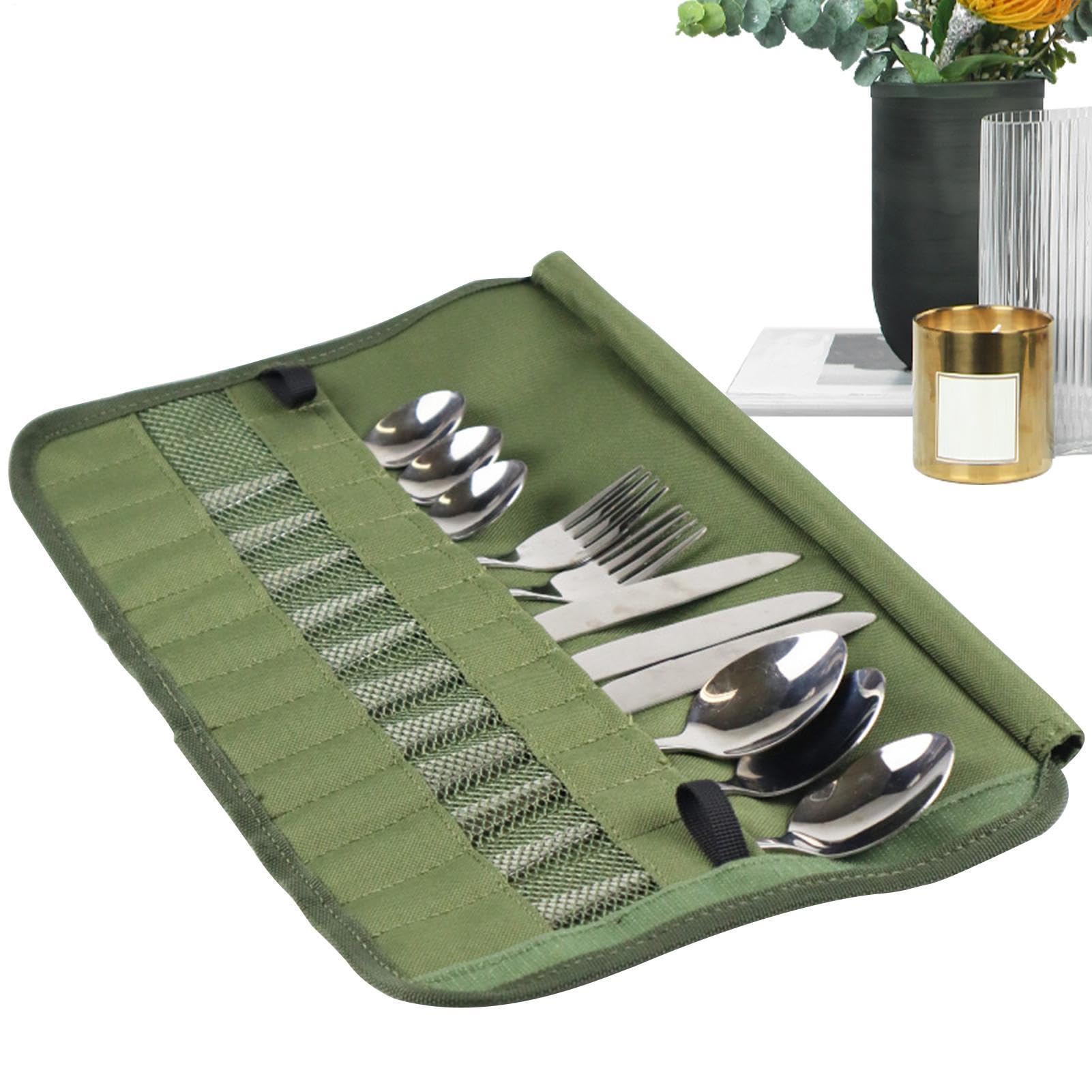 Vesidoloy Cutlery Storage Bag - Multi Purpose Cutlery Roll Pouch, Cooking Utensils Organizer Bag, for Camping, Picnics, Barbecue
