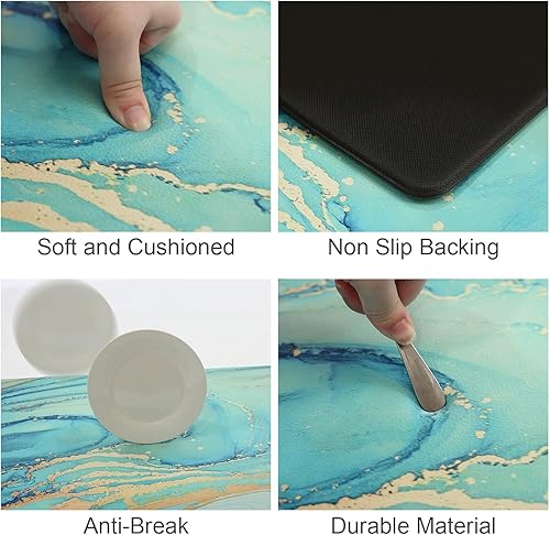 Miniatura 28 de MAYHMYO Juego de 2 tapetes de cocina antifatiga, diseño de mármol y azul, alfombrillas acolchadas y antideslizantes Azul,Azul y dorado,Marrón