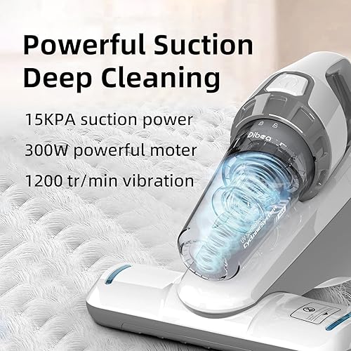 Miniatura 3 de Dibea Aspiradora de cama de mano, aspiradora de colchón con succión de 15 KPa, filtro HEPA lavable para limpieza profunda, cabello, polvo en sofá,