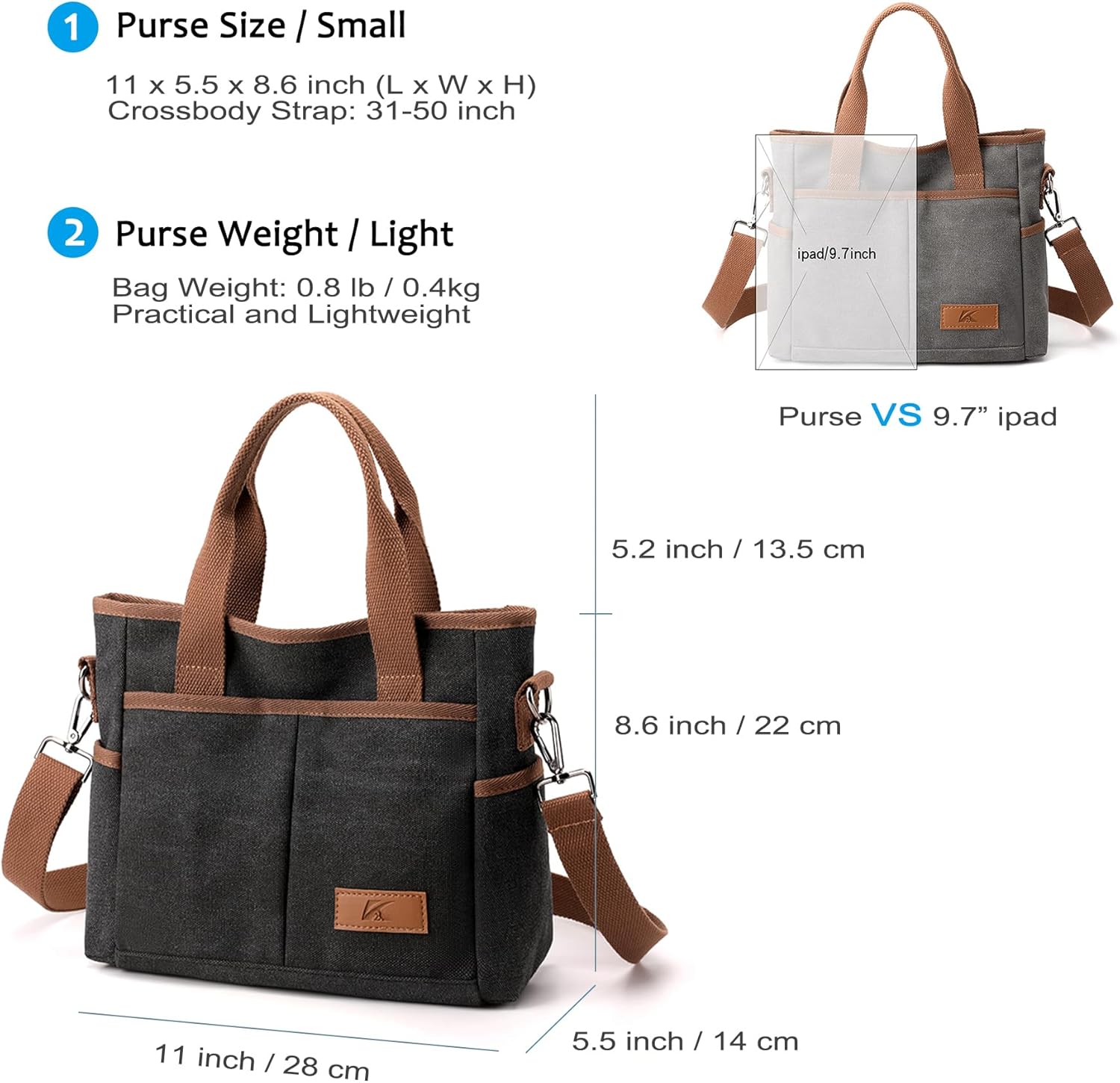 Crossbody Bags for Women Trendy Small Canvas Hobo Tote Top-handle Handbag Multi-pocket Casual Going Out Purse Satchel - Image 5