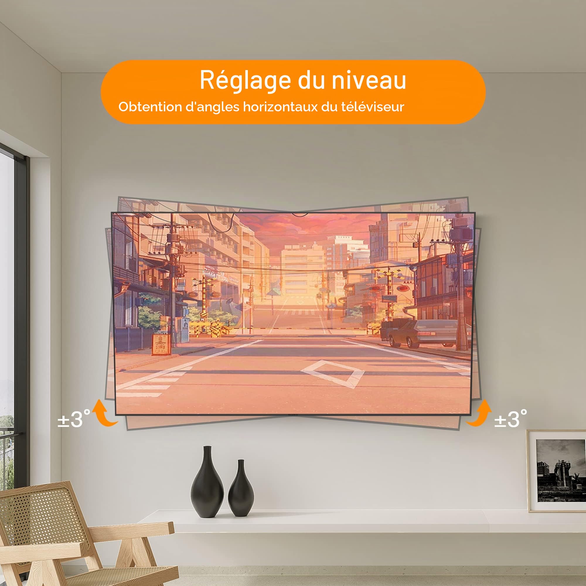 Support Mural TV pour Téléviseurs 32-75 Pouces, Support Mural TV Longue Portée avec Extension Lisse 710mm, Support Mural Universel pour Téléviseur jusqu'à 45kg, VESA 600x400mm
