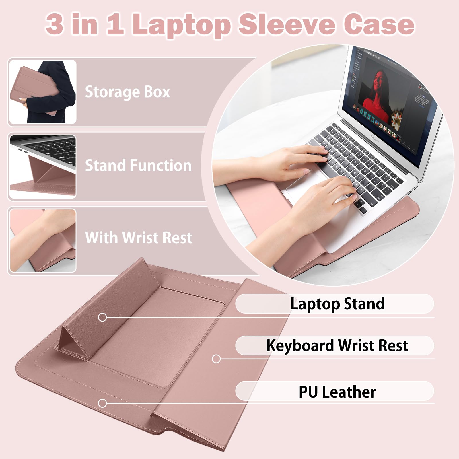 13 14 Pulgadas Funda Portátil con Soporte para MacBook Air 13 M5/M4/M3/M2/M1 (2026-2020), MacBook Pro 13-14 M5/M4/M3/M2/M1 Pro/MAX (2026-2020) Bolsa Transporte PC - Oro Rosa
