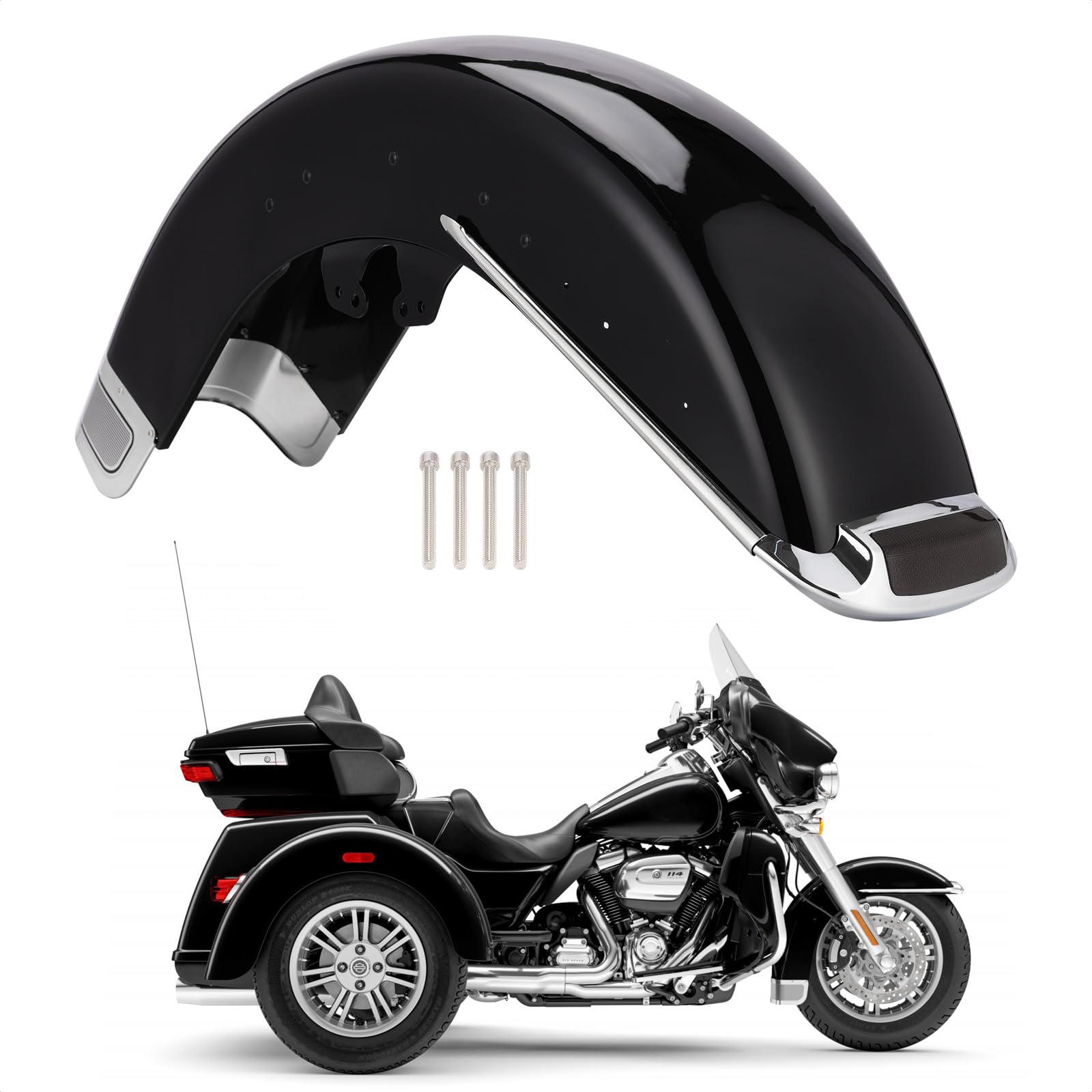 Motorcycle Front Fender w/Light Trim Assembly Wheels Wrap Front Mudguard for Harley Touring Road King Electra Glide Ultra Limited Classic Low CVO Tri Glide 2014-2023 (Smoke Light)