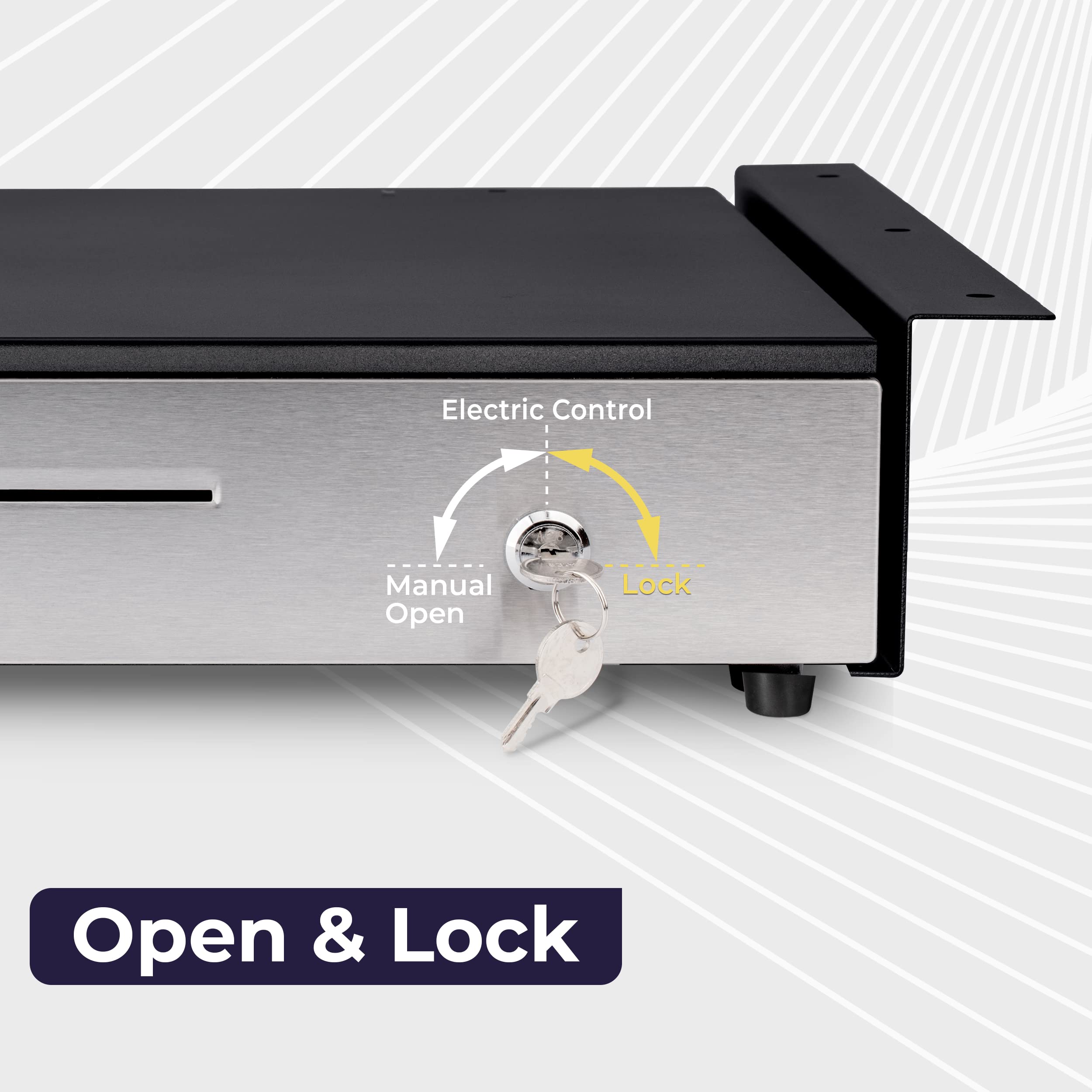 Amazon.co.jp: POSシステム用キャッシュレジスター引き出し カウンター下マウントメタルブラケット - 16インチ ブラック  ステンレススチール フロント 取り外し可能なキャッシュトレイ 5枚/6コイン24V RJ11/RJ12 キーロック メディアスロット :  文房具・オフィス用品