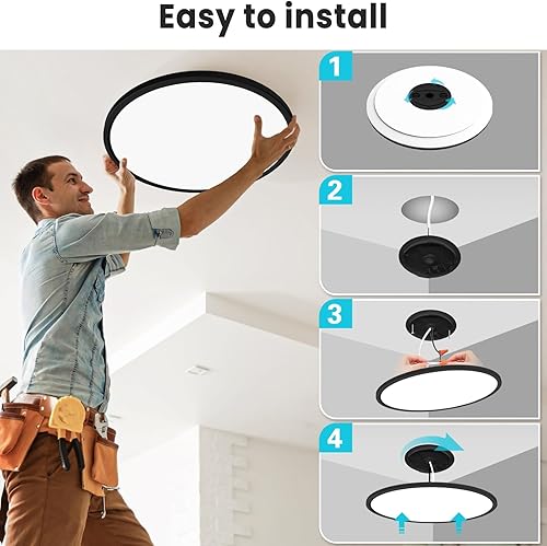 Miniatura 6 de libtit Lámpara de techo negra de 16.5 pulgadas, paquete de 3 lámparas de techo grandes y brillantes de 4200 lúmenes, 36 W, 3000 K4500 K6000 K, luces