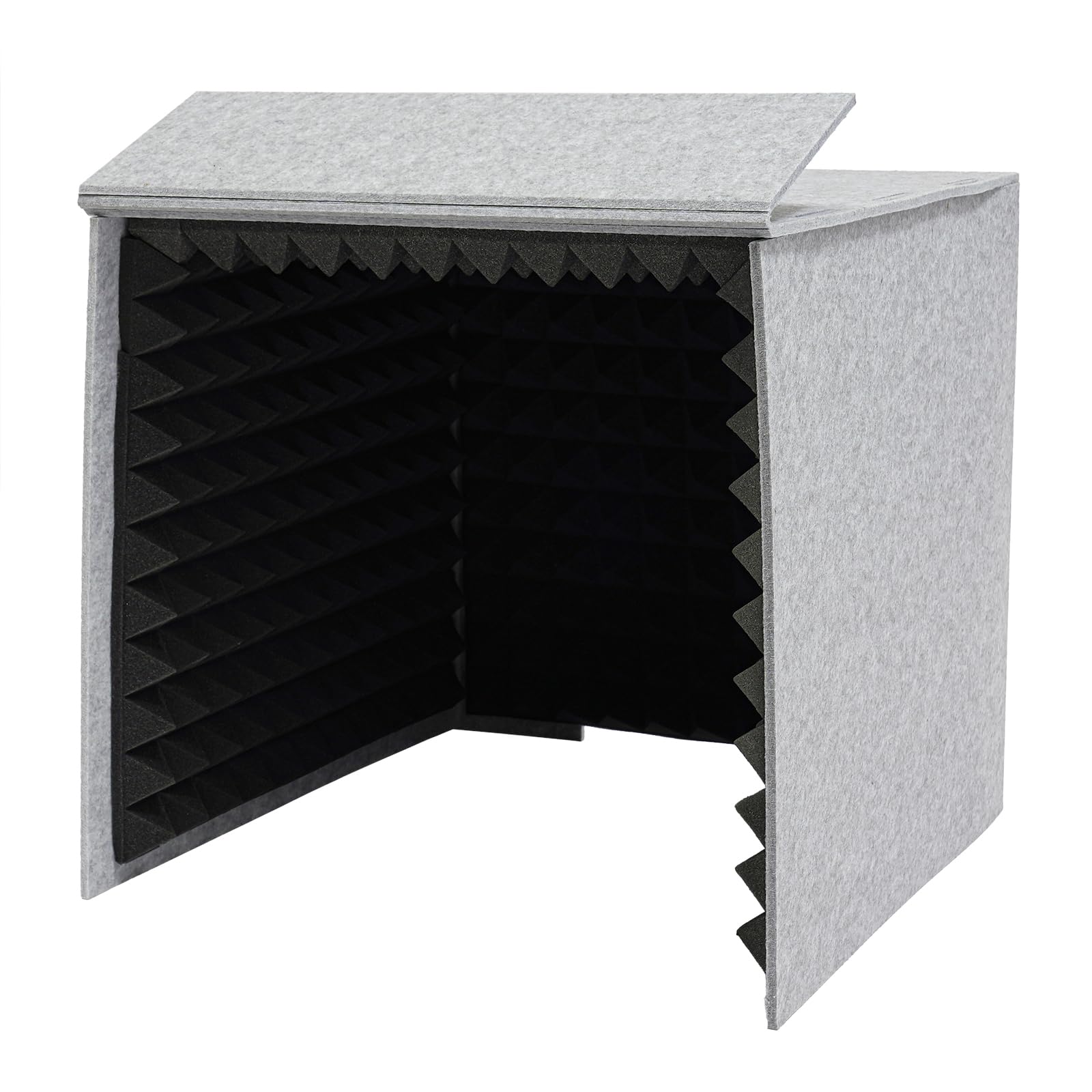 Paneles acústicos, 60 x 60 x 60 cm, placa de espuma de escritorio, cubierta insonorizada portátil, protección de absorción de sonido vocal para salas de estar, salas de juegos (gris, negro)
