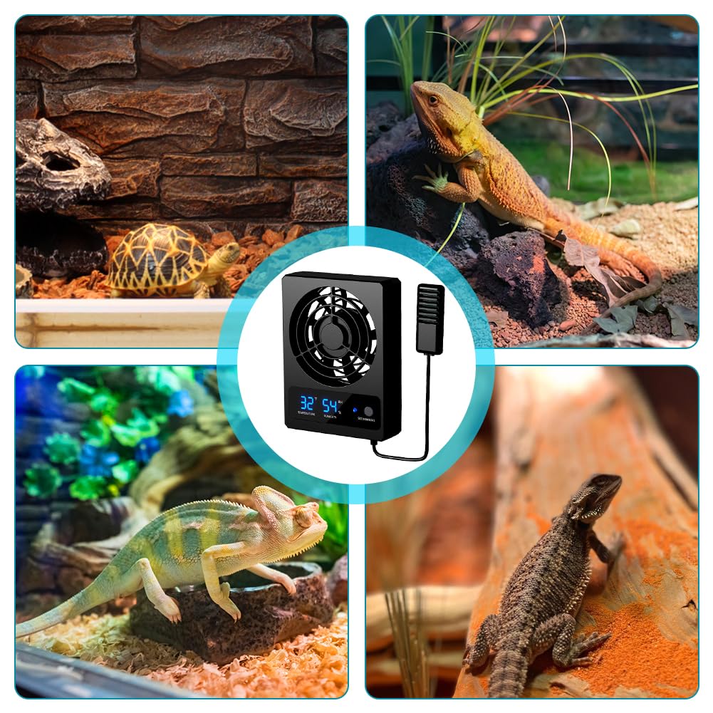 Ventilateur de refroidissement intelligent pour reptiles - Thermomètre et hygromètre avec affichage LED pour reptiles, amphibiens, serpents