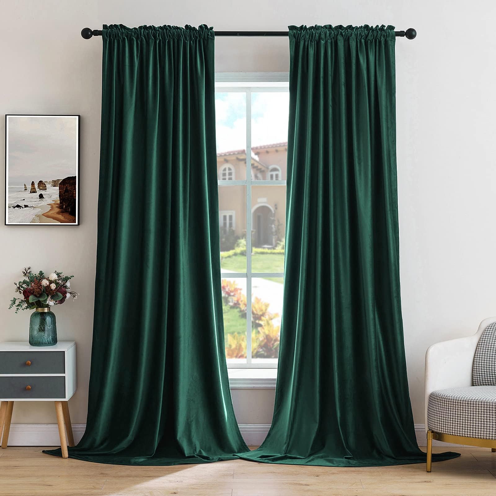 MIULEE Dark Green Blackout Velvet Curtains Drapes 90 Inch Long 52"x90"