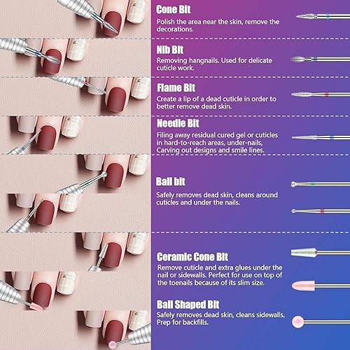 Miniatura 4 de 30 brocas de uñas para uñas brocas de cerámica de 332 pulgadas para juegos de uñas acrílico brocas removedoras de carburo de cutícula de diamante