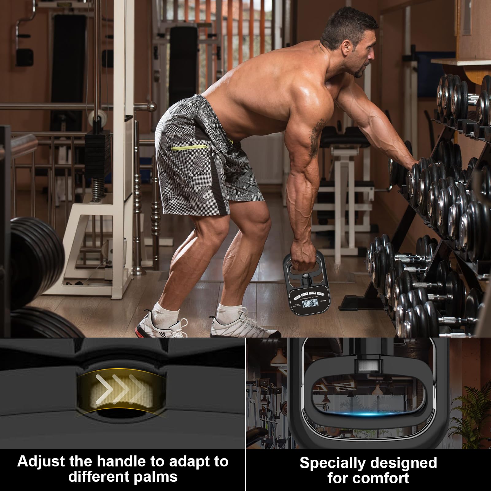 Dynamomètre numérique pour la main, capacité de 396 lb/180 kg, testeur électronique de force de préhension rechargeable, jauge de force de préhension électronique, écran LCD