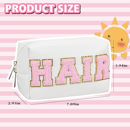 Miniatura 2 de Bolsa de maquillaje de parche de piel sintética, portátil, impermeable, para cosméticos, uso diario, para mujeres y niñas, Cabello blanco., Parche