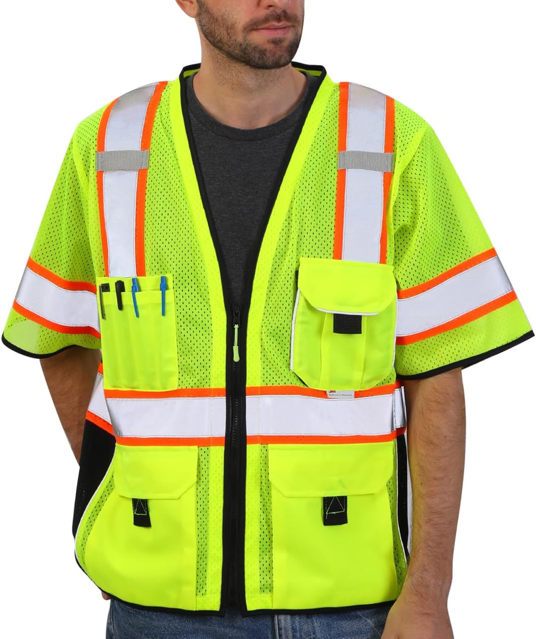 Reflective Mesh Vest ANSI Class 3, High Visibility with Pockets and Zipper, Made with 3M Reflective Tape, Yellow M