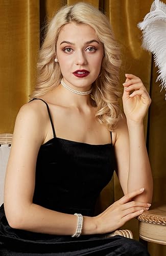 Miniatura 2 de Gionforsy Gargantilla de perlas blancas, collar de perlas de múltiples hebras, collar de perlas cortas para boda, fiesta de té, talla única , perla