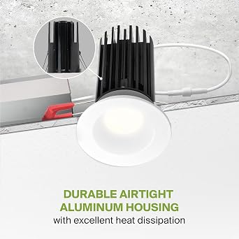 ASD 2 Inch LED Recessed Lighting with Junction Box, 15W 120-277V, Dimmable Anti-Glare Downlight, 2700K/3000K/3500K/4000K/5000K Selectable, CRI 90+, Round White Trim, IC Rated, ETL, Energy Star