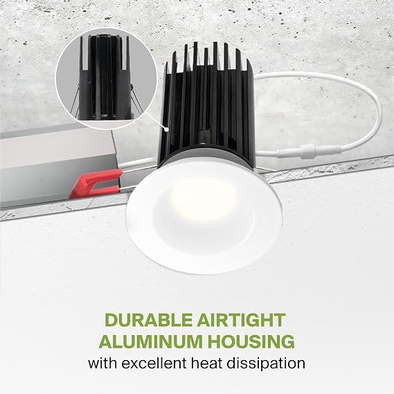 ASD 2 Inch LED Recessed Lighting with Junction Box, 15W 120-277V, Dimmable Anti-Glare Downlight, 2700K/3000K/3500K/4000K/5000K Selectable, CRI 90+, Round White Trim, IC Rated, ETL, Energy Star