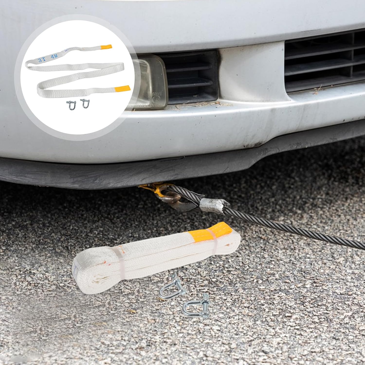 Heavy Duty Car Tow Strap with Hooks 3 Ton 4 Meter Automotive Towing Rope for SUV Truck Trailer Emergency and Outdoor Vehicle Pulling Accessories