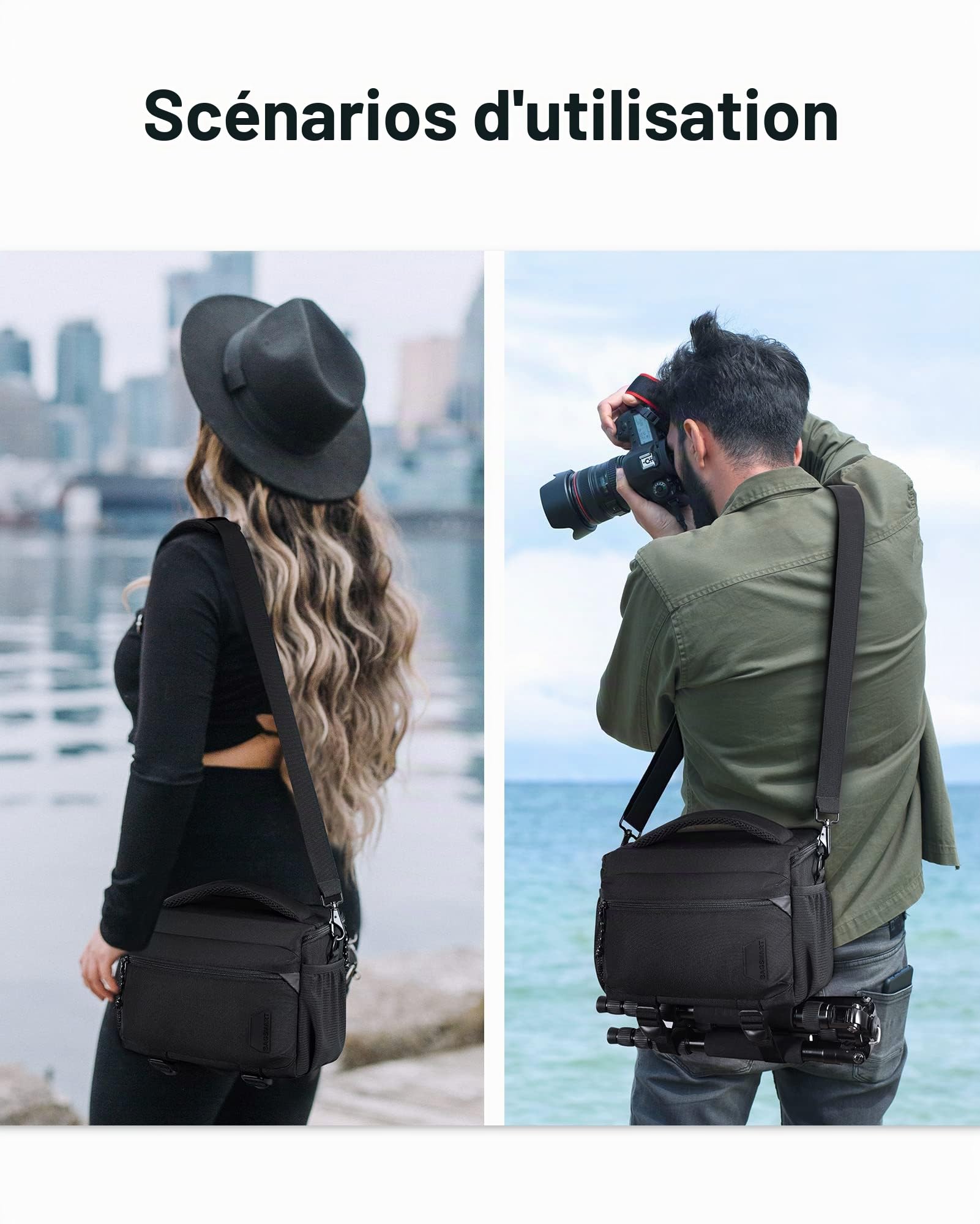 bagsmart Sacoche étanche pour appareil photo reflex numérique avec housse de pluie, petit étui pour petits trépieds, Noir , Valise