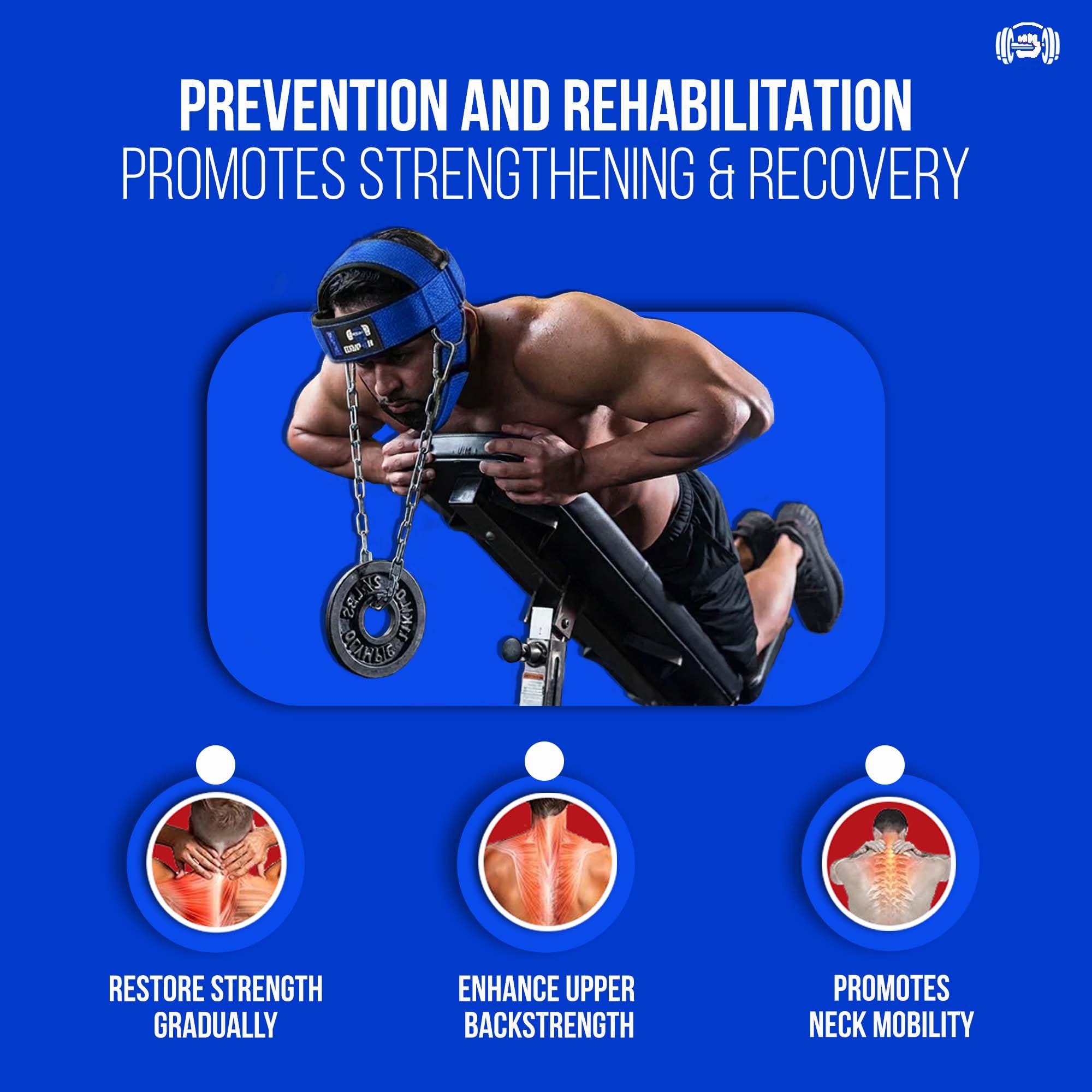 Harnais de cou - Harnais de tête réglable en néoprène avec chaîne en acier et anneaux en D - Musculation, fitness, haltérophilie, MMA - Confort - Musculation