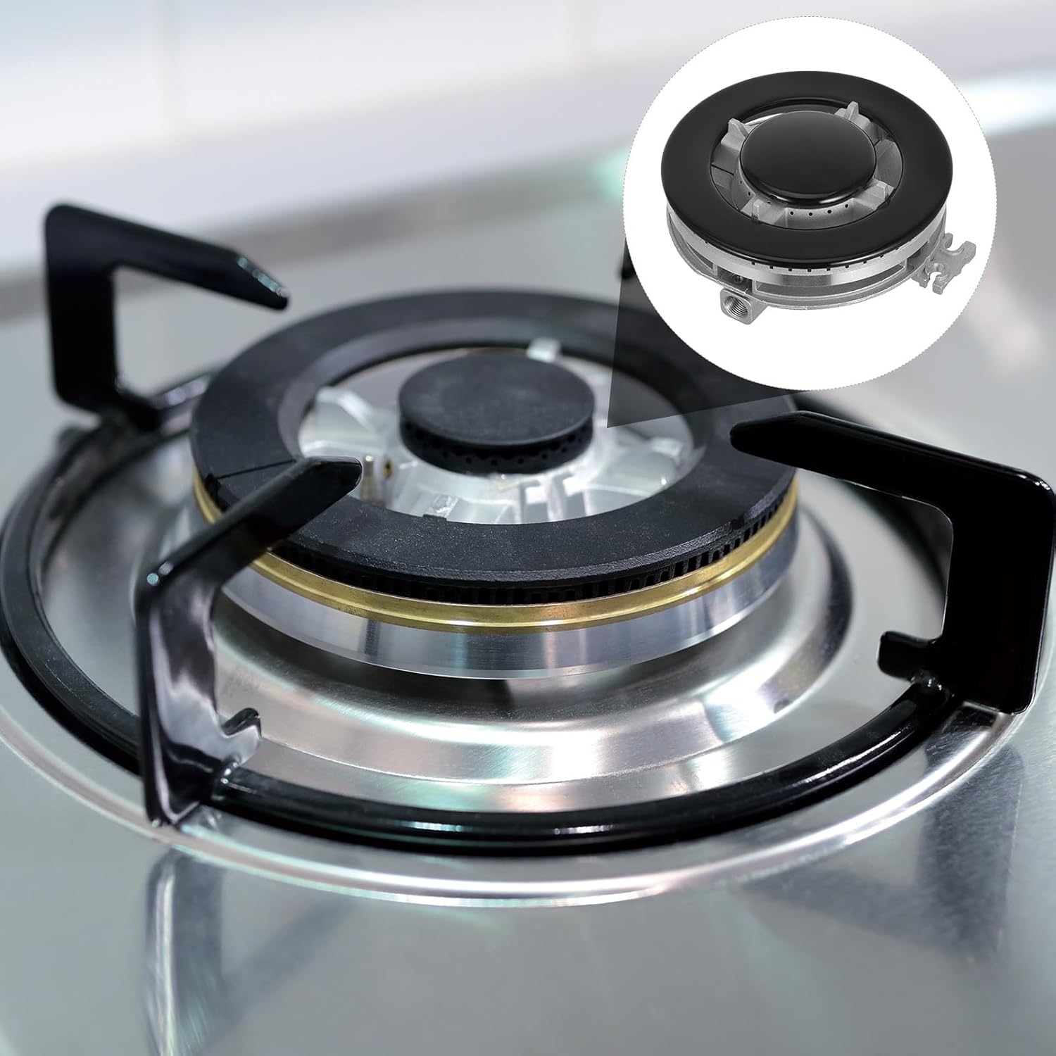 Kisangel Universal Gas Stove Burner Head with Cap, Metal Cooker Hob Gas Burner Caps Replacement Set, High-efficiency Stove Accessory for Kitchen Cooktop Parts