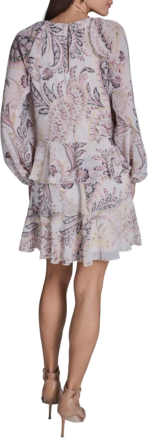 BCBG Womens Balloon Sleeve High Neck Knee Length Mini Dress - Image 4