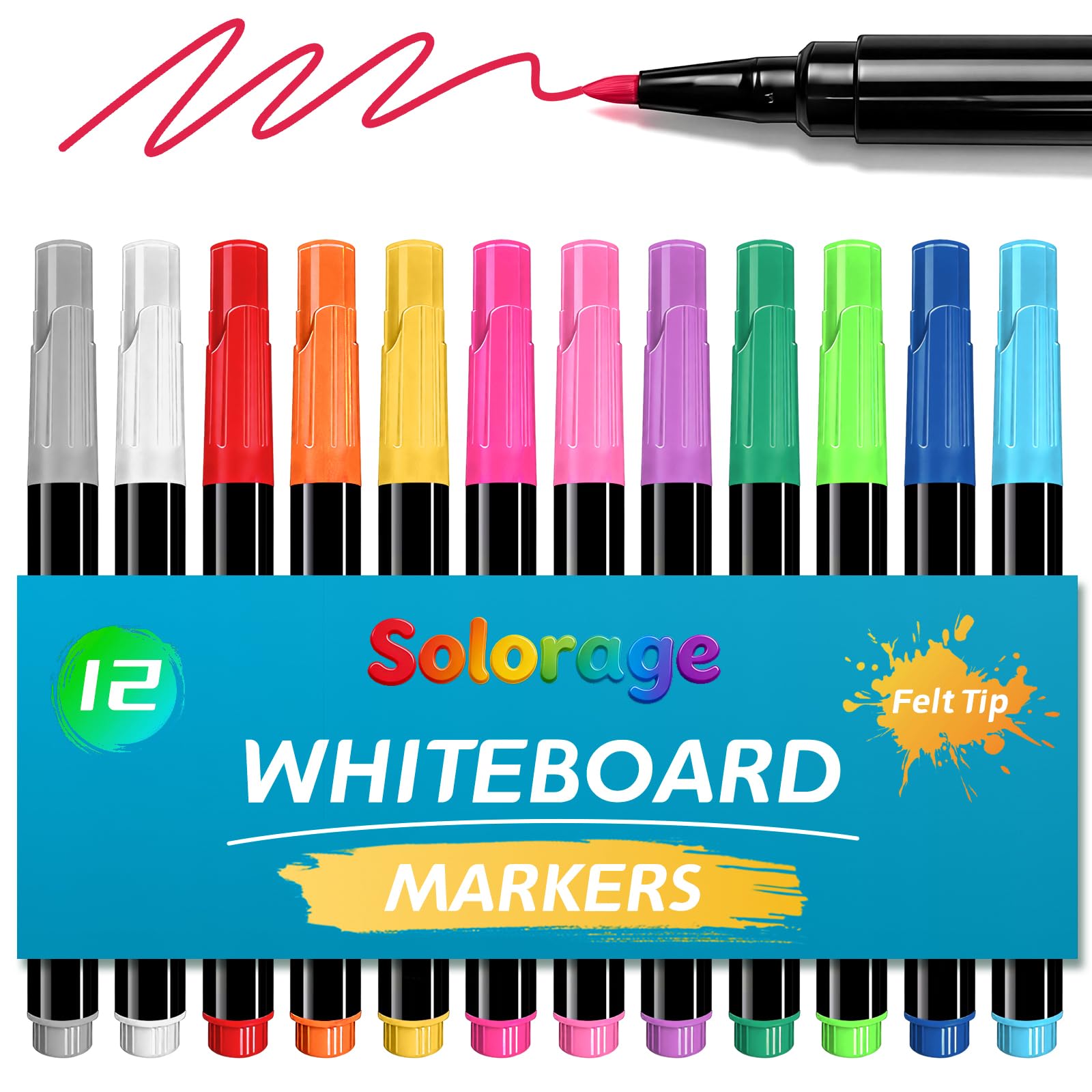 Solorage 12 Acrylstifte Set für Led Zeichenbrett, 3mm Whiteboard Marker, Folienstift Abwischbar für Erwachsene, Kinder, Eier, Holz, Stein, Leinwand, Plastik, Glas