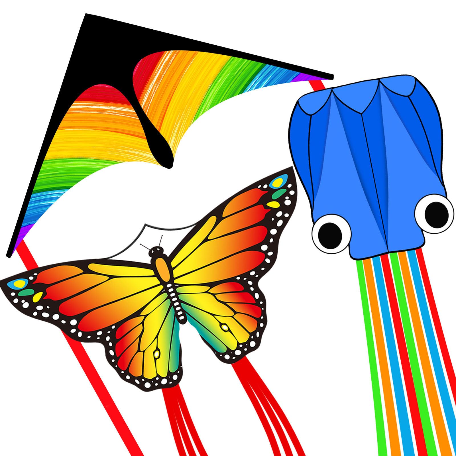 Juego de 3 juegos de pulpo de mariposa Delta para niños y adultos, fácil de volar cometa forchildren,Outdoor Adultos Niños Volar Juguetes para Niños