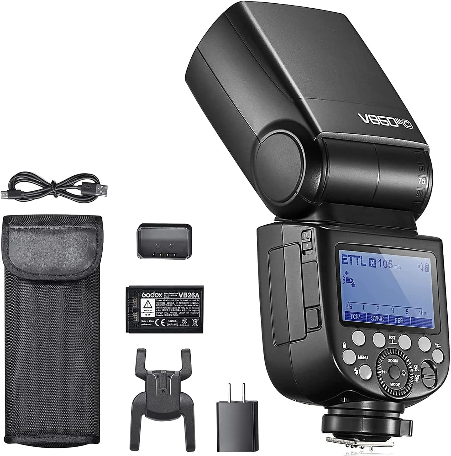 Godox V860III-C Flash pour appareils Photo Canon 76 W 2,4 G HSS 1/8000s avec lumière de réglage réglable à 10 Vitesses, Batterie au Lithium 7,2 V/2600 mAh