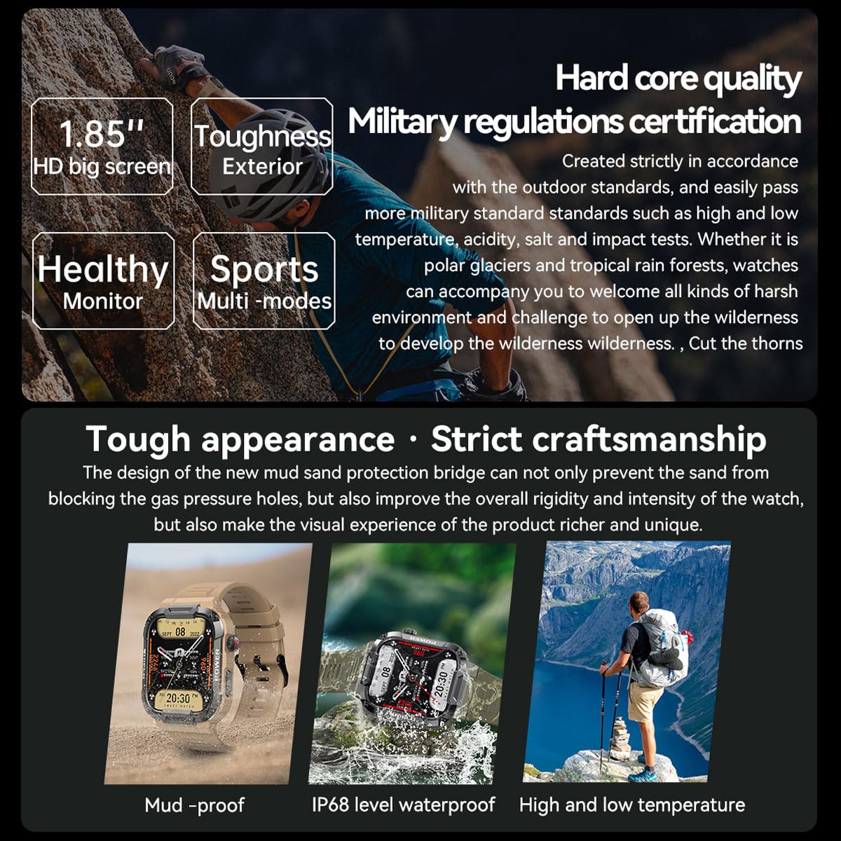 Reloj inteligente militar al aire libre con función de teléfono, reloj inteligente para hombre, podómetro, reloj para hombre, con medición de frecuencia cardíaca, presión arterial, monitor de sueño,